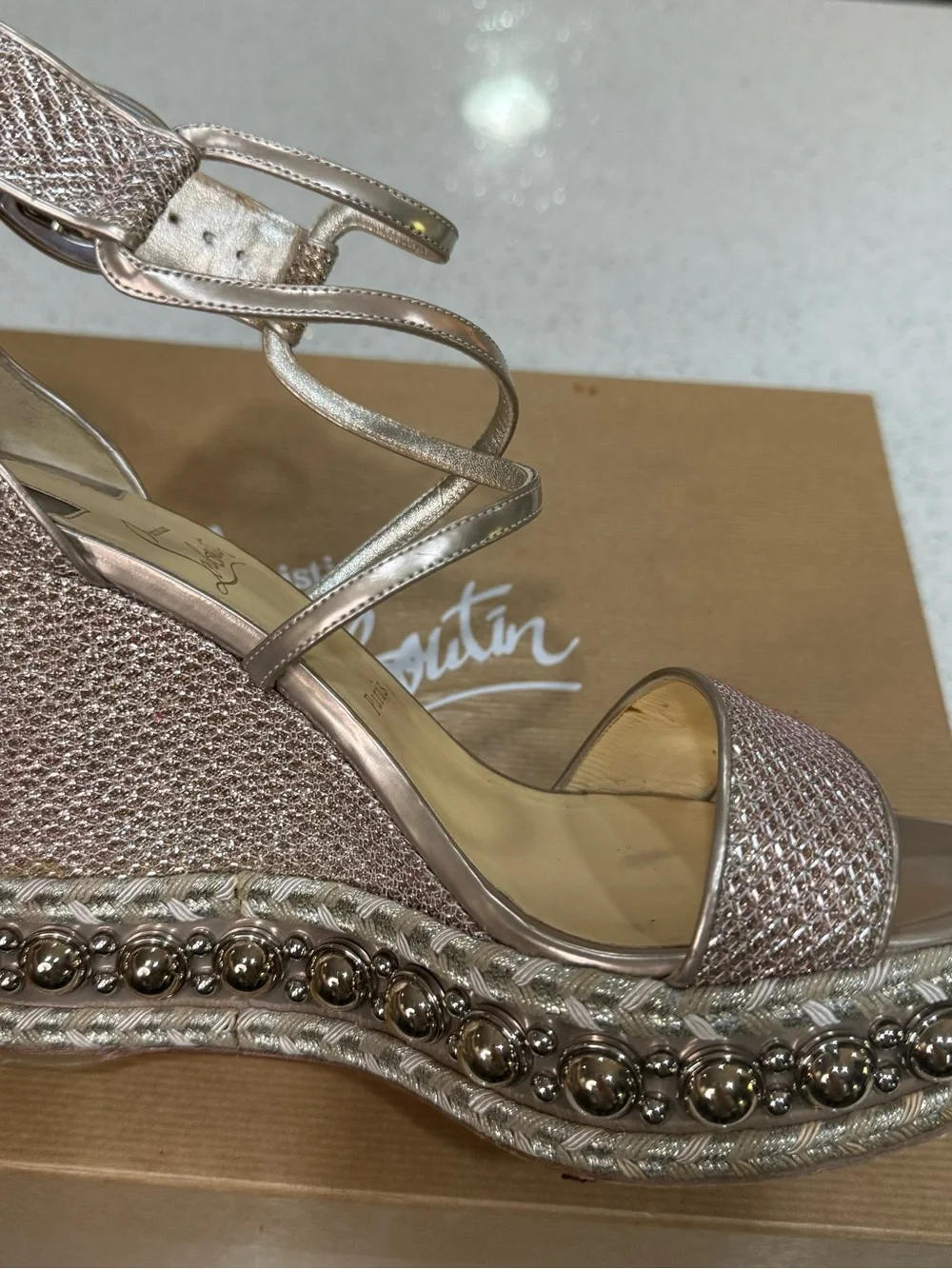 Christian Louboutin Champagne Chocazeppa 120 Glitter Specchio - Size 40 / US 9